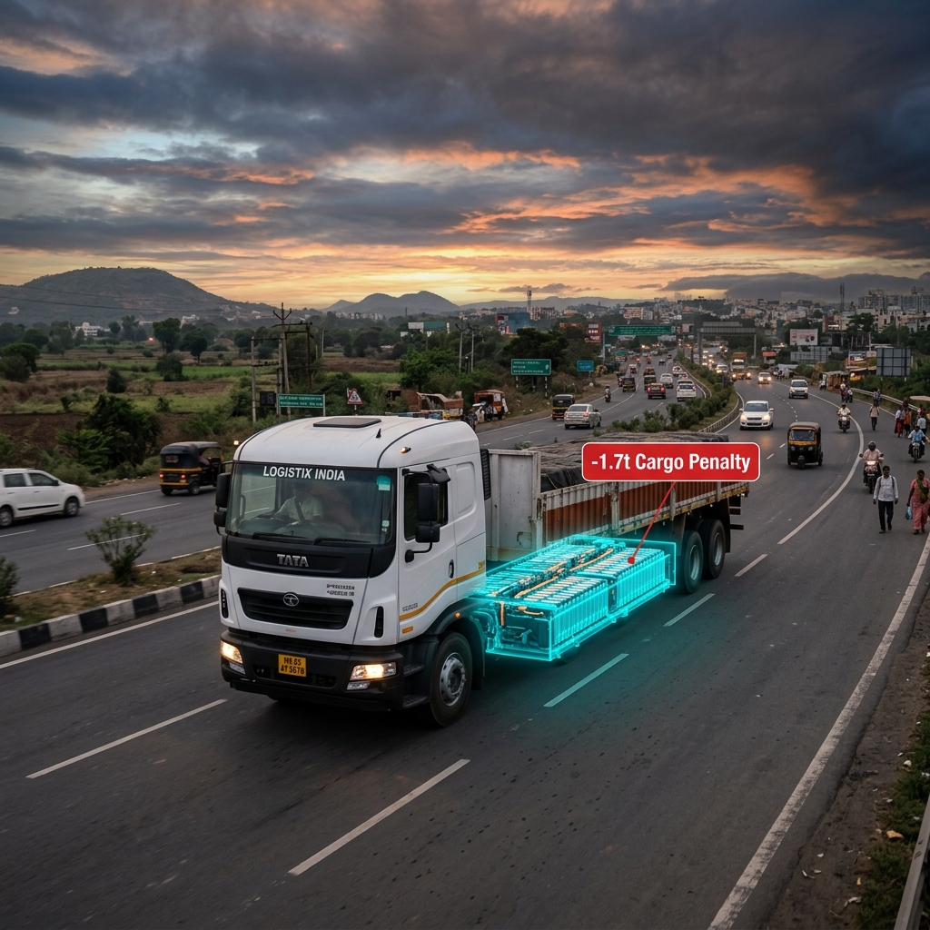 55-tonne commercial truck payload comparison — 1.7 tonne battery tare weight penalty